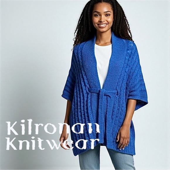Kilronan Knitwear Cardigan Sweater Vest Womens Blue Open Front Merino Wool Sz L - Picture 1 of 7